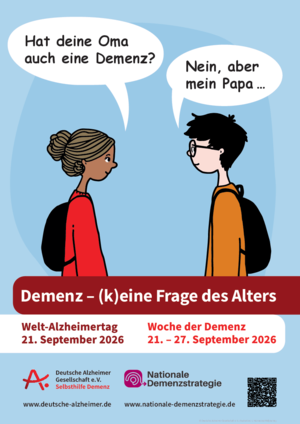 © Deutsche Alzheimer Gesellschaft e. V. | Illustration: U. Künnecke/Midjourney Illustration: Zwei Jugendliche, die sich über das Thema Demenz unterhalten. Der Junge berichtet, dass sein Vater eine Demenz hat. dass sie
