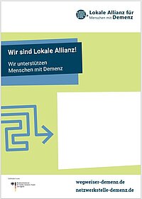 Hellgrünes Plakat mit blauem Labyrinth und weißem Freifeld für eigenen Text