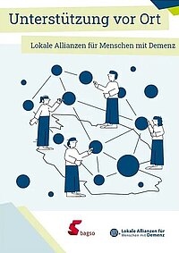 Ansicht Vorderseite Posterflyer: Grafik in Blautönen mit Personen, die durch Linien miteinander verbunden sind 