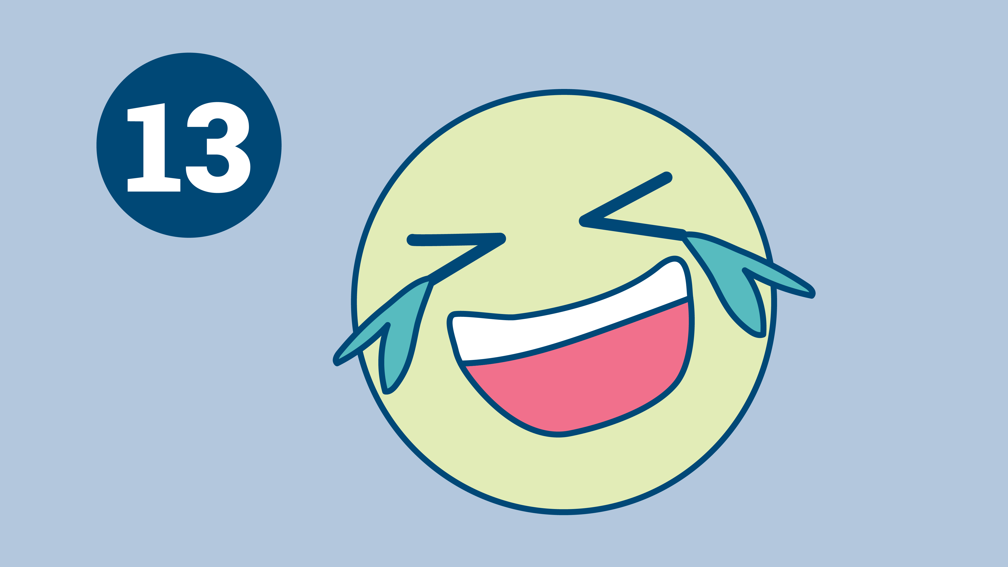 © designdoppel Illustration: Lachendes gelb-grünes Emoji. Links davon die Zahl 13
