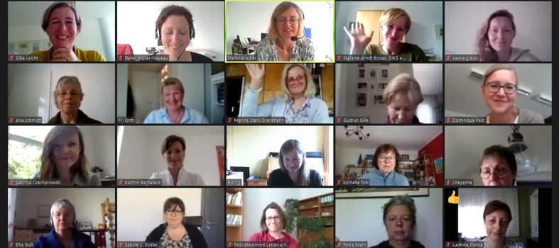 Screenshot Webmeeting Bildschirmfoto mit den per Video aufgezeichneten Gesichtern der Teilnehmenden