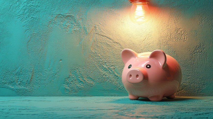© AdobeStock | SashaMagic Rosa Sparschwein, das von einer Glühlampe angeleuchtet wird